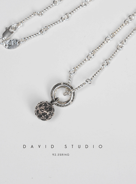 davids925纯银圆珠ins做旧项链