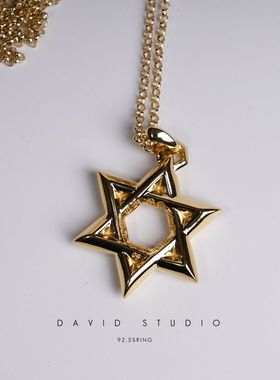 六芒星镂空实心无钻真金项链推荐