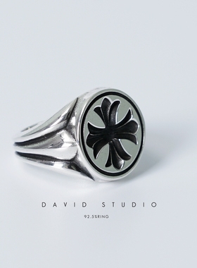 davids925纯银手工印章朋克戒指