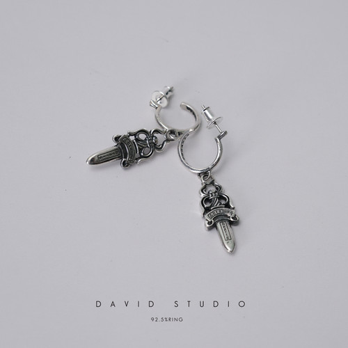 David studio925纯银泰银 宝剑圣剑款男女同款耳环耳钉坠子 潮流 - 图1
