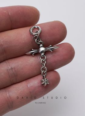 纯银环形六芒星项链吊坠做旧朋克