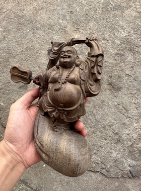 越南沉香木雕实木客厅人物笑佛像雕刻工艺品保平安汽车摆件弥勒佛