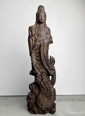 越南沉香木雕御龙观音菩萨佛像摆件实木质南海观音家用供奉工艺品