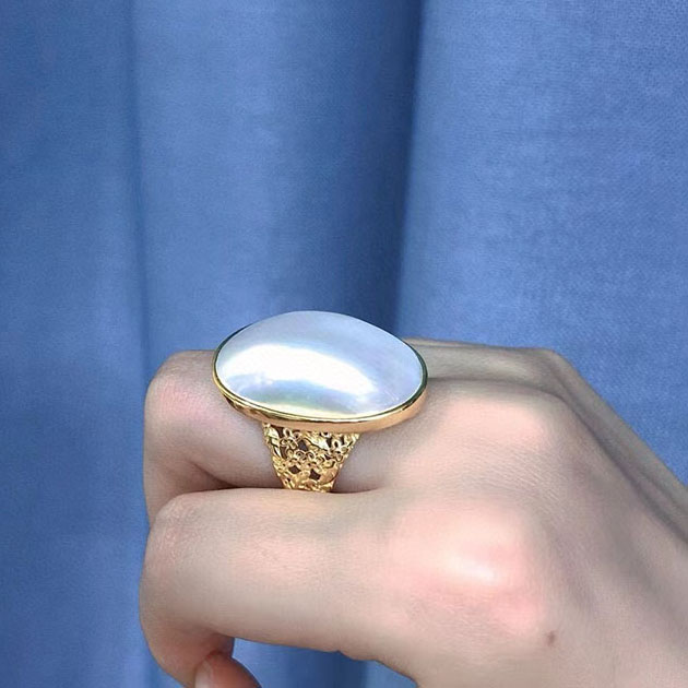 海水马贝戒指海水真珍珠戒指环大颗粒正品强光白色送女友礼物 - 图3