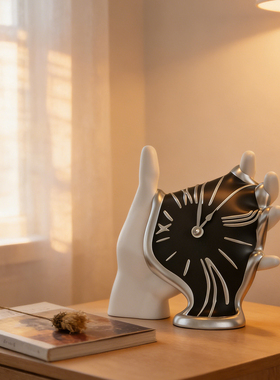 现代北欧个性融化时钟桌面摆件客厅玄关样板房床头柜软装高档饰品