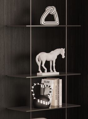 现代极简黑白调开放格吊柜摆件样板房领导办公室书房书柜壁龛软装