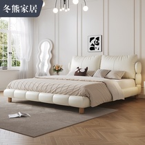 Winter Bear bunk bed light extravagant modern genuine leather French Cream Wind headlining Bull Leather Double Wedding Bed Master Bedroom High-end Atmosphere