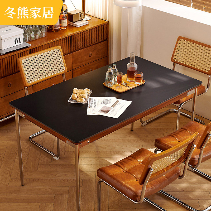 政府补贴冬熊复古风五味岩板实木餐桌家用小户型日式长方形餐桌椅,淘宝优惠券,粉丝福利购,淘宝优惠卷