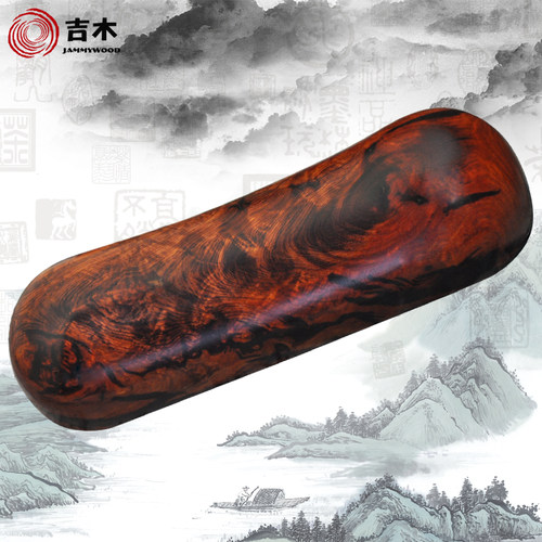 吉木印度小叶紫檀木枕 手工打磨颈椎枕 高油密老料檀木可定制 - 图0