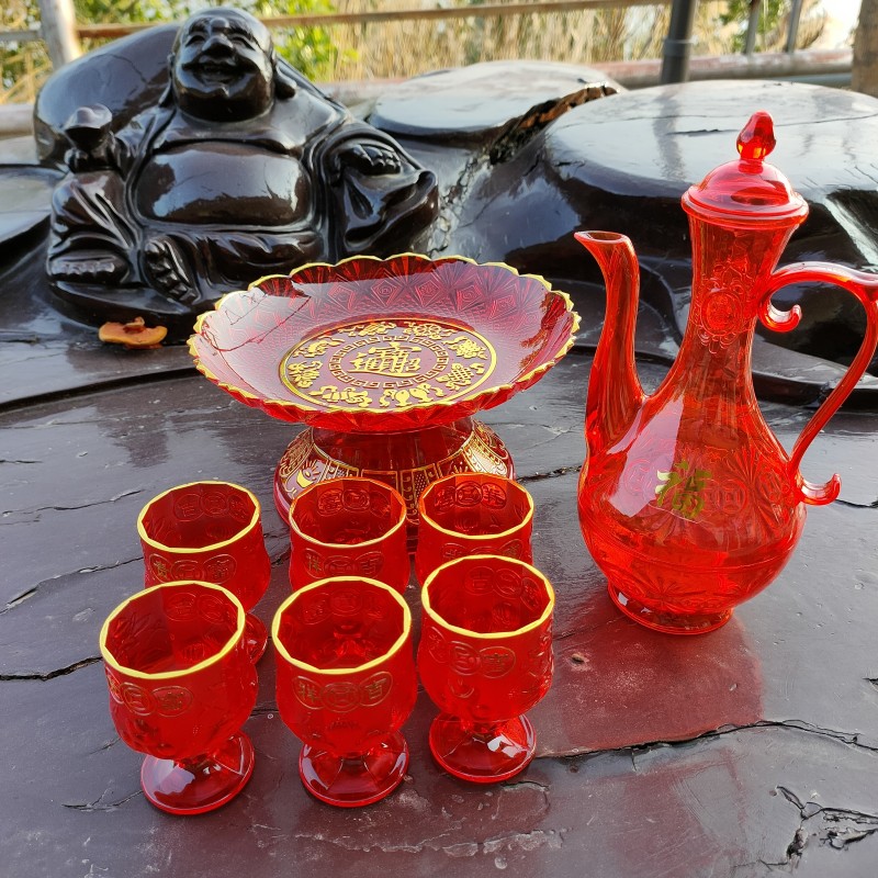 信逸佛堂家用红色小酒壶供盘供杯酒杯子塑料供盘红盘果碟佛盘供碟,淘宝优惠券,粉丝福利购,淘宝优惠卷