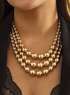 Jewelry punk style exaggerated large round bead necklace fo