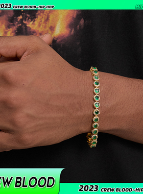 CREW美式镀金绿色麻花冰糖网球手链男嘻哈男女同款小众送男友礼物