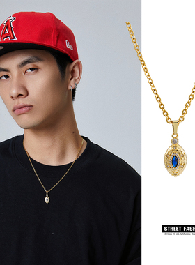 马眼蓝色锆石项链嘻哈