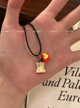 晚睡的桔梗红苹果项链可爱滴釉爱心苹果项链红色少女吊坠颈链