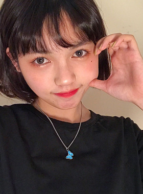 蓝色蝴蝶ins冷淡风情侣锁骨链