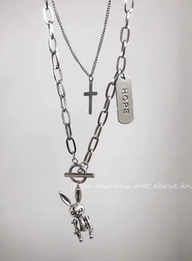 兔子兔子长款嘻哈双层叠戴