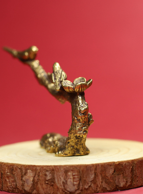 】黄铜喜上眉梢香托摆件迷你喜鹊