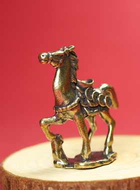 黄铜马上元宝摆件铜生肖马中式