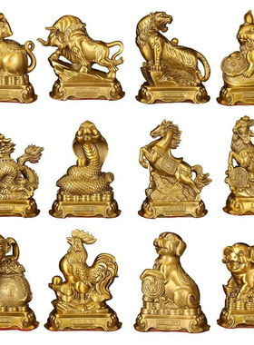 铜十二生肖摆件黄铜虎鼠牛兔龙蛇马羊猴鸡狗猪家居吉祥桌面工艺o