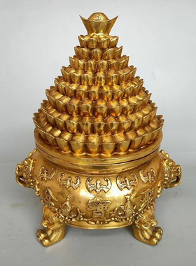 黄铜聚宝盆摆件黄铜开盖元宝聚宝盆创意家居办公室客厅工艺装饰o