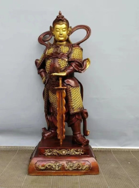 关公韦陀伽蓝菩萨摆件纯铜彩绘关公武财神爷大号家居门店神像o