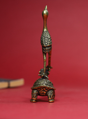 黄铜龟鹤延年摆件铜独占ao头桌面