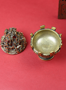 黄铜复古小香炉摆件做旧