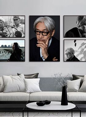 坂本龙一挂画音乐家黑白人物壁画
