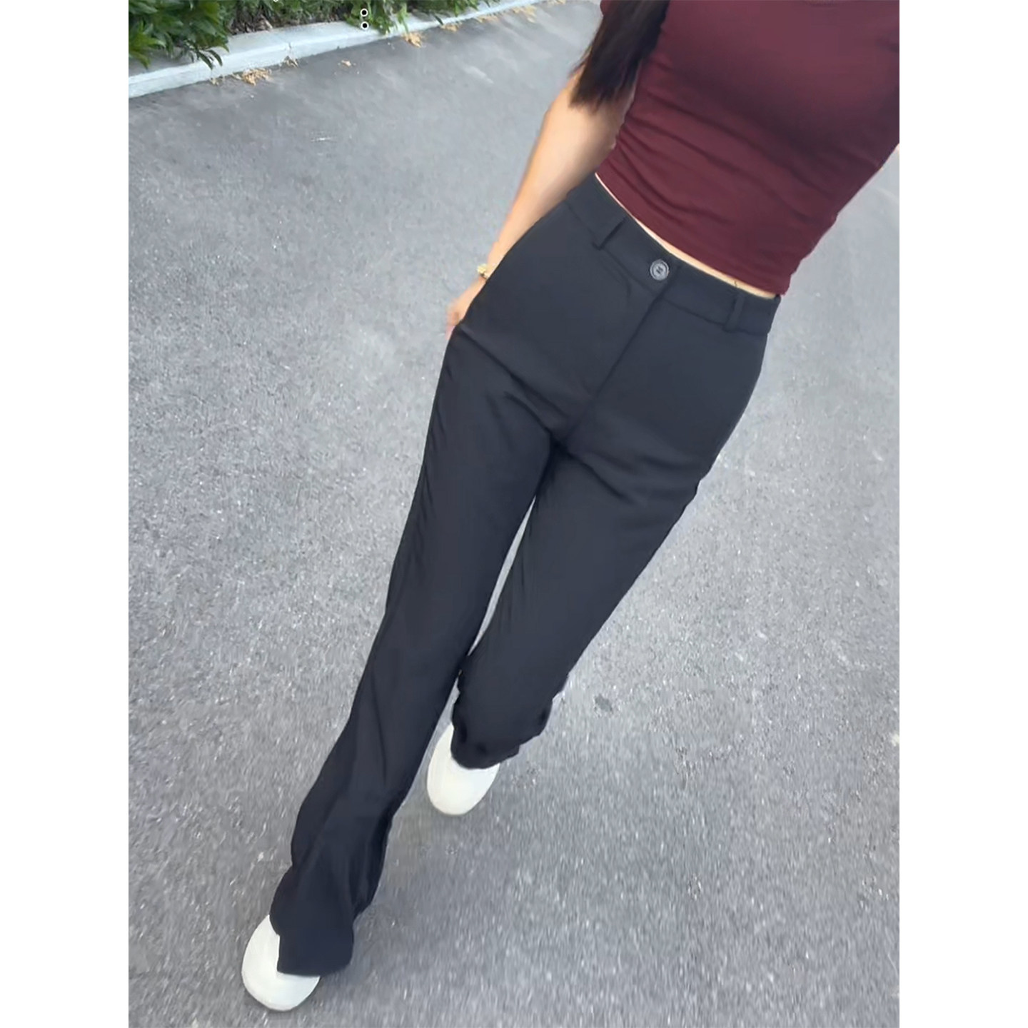 黑色腰头设计感直筒微喇西装裤子女早秋新款气质高级感弹力马蹄裤,淘宝优惠券,粉丝福利购,淘宝优惠卷