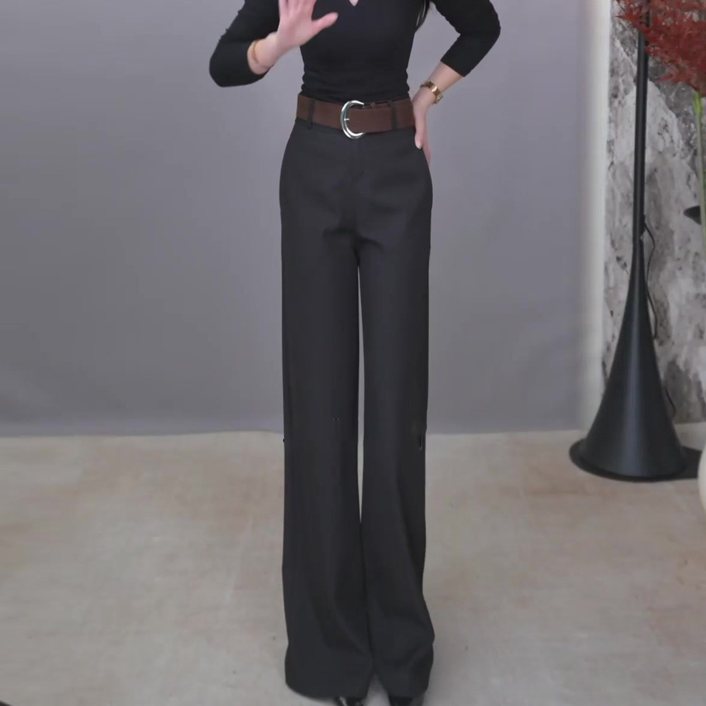 黑色高腰修身西装阔腿裤女2025秋季新款宽松显瘦休闲垂感直筒长裤,淘宝优惠券,粉丝福利购,淘宝优惠卷