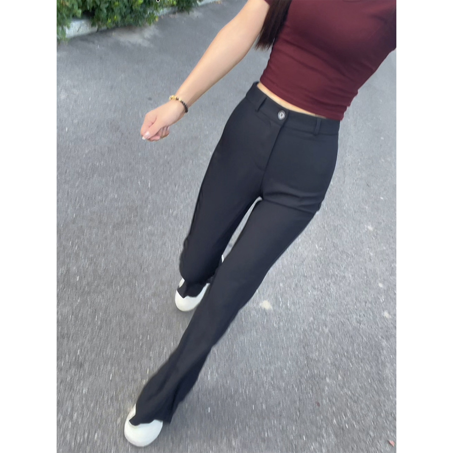 黑色腰头设计感直筒微喇西装裤子女早秋新款气质高级感弹力马蹄裤,淘宝优惠券,粉丝福利购,淘宝优惠卷