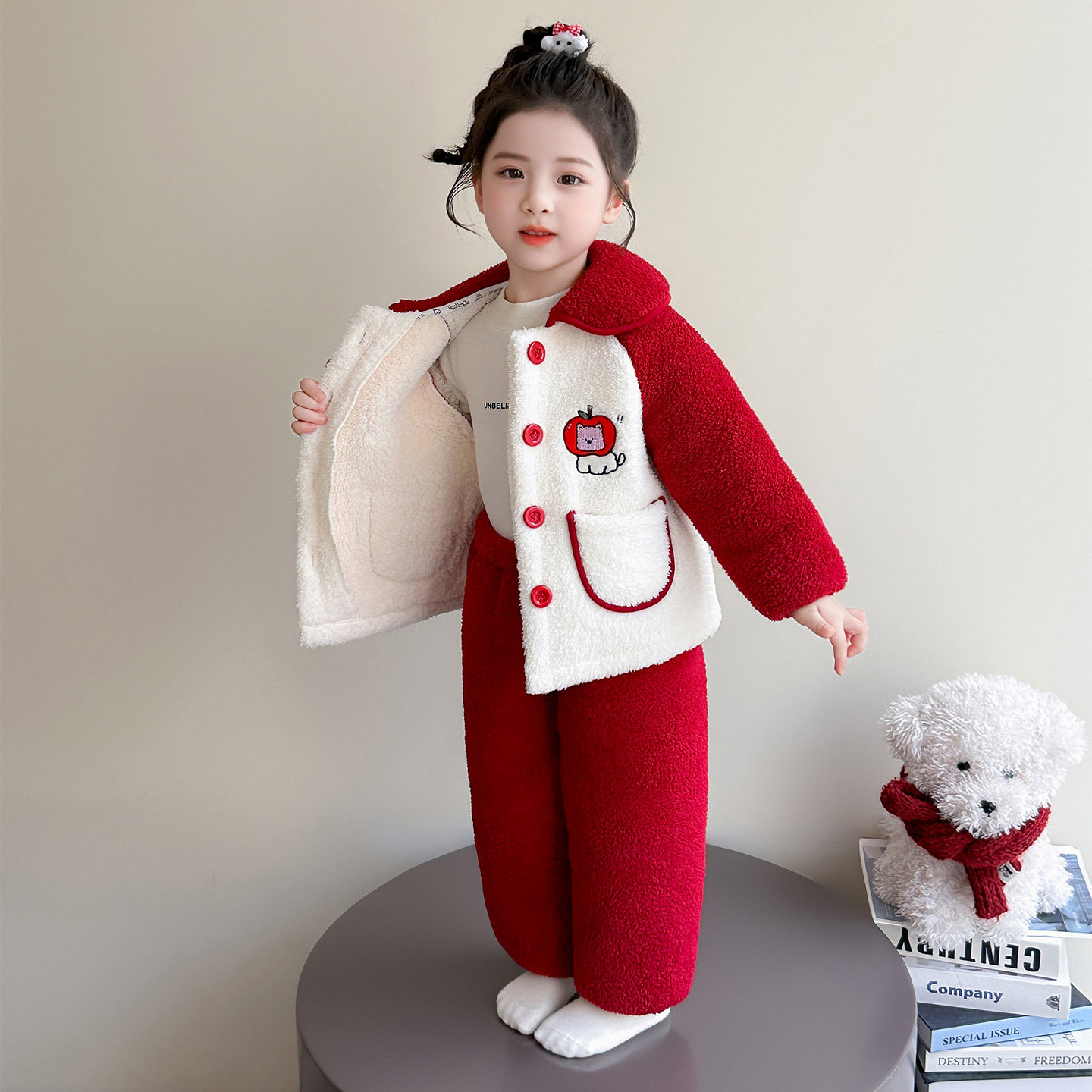 儿童睡衣加绒加厚女宝秋冬法兰绒套装女童开衫保暖家居服两件套,淘宝优惠券,粉丝福利购,淘宝优惠卷