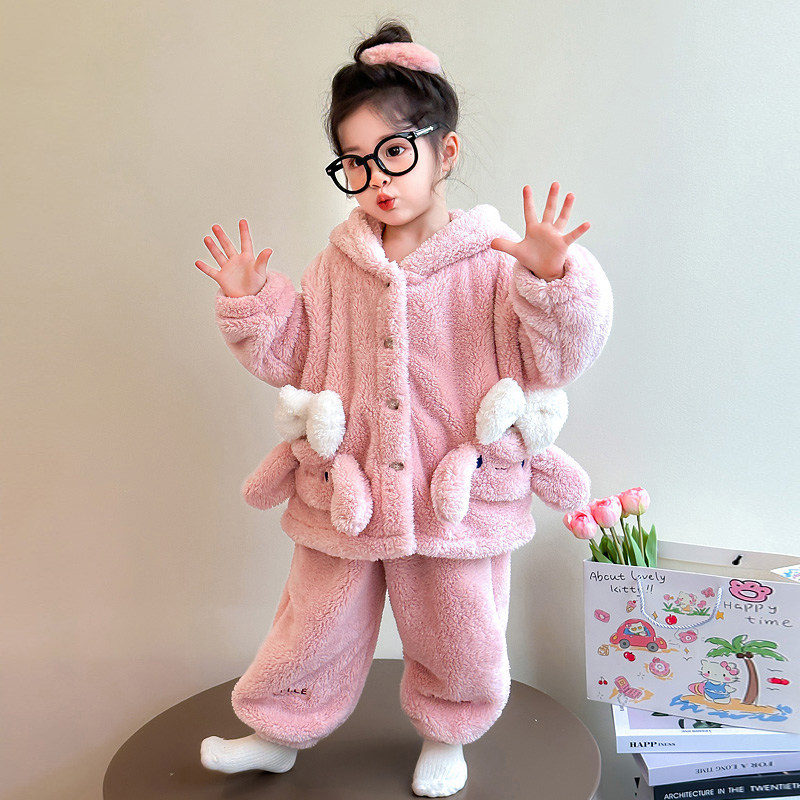 儿童睡衣冬季加厚珊瑚绒长袖套装女童卡通套头家居服保暖两件套,淘宝优惠券,粉丝福利购,淘宝优惠卷