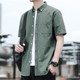 2025夏季新款男士薄款条纹短袖衬衫宽松休闲男装棉衬衣潮流寸上衣