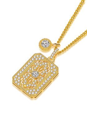 s925纯银中古满钻镂空蕾丝平安无事牌项链女复古轻奢新中式锁骨链