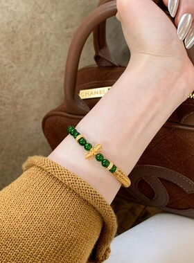复古宫廷风祖母绿串珠蝴蝶戒指貔貅手链气质精致简约时尚
