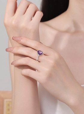椭圆紫水晶托帕石戒指