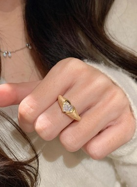 925纯银复古拉丝爱心钻戒指时尚气质日常百搭简约高级独特食指戒