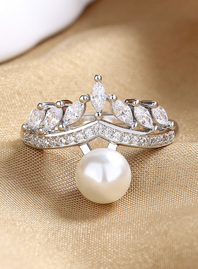 复古法式轻奢皇冠珍珠戒