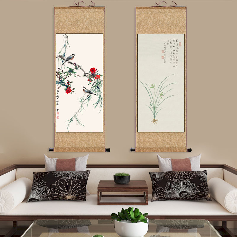 芙蓉桂花颜伯龙春柳花鸟画丝绸字画风水挂画名家客厅卷轴画,淘宝优惠券,粉丝福利购,淘宝优惠卷