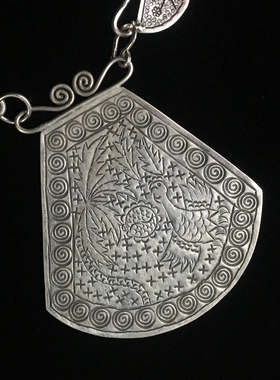 妖家 手工银饰 纯银刻花大牌子项圈 XQ23