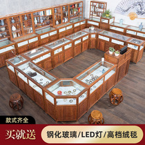 Solid Wood Jewelry Jade Display Cabinet Jewelry Goods Counter Ancient Play Antique Display Cabinet New Chinese Glass Exhibition Shelf Customized