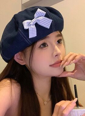 日系甜美牛仔蝴蝶结显脸八角帽