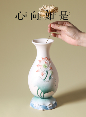 陶瓷慈韵花瓶供佛莲花瓶鲜花水培插花供花瓶佛堂佛前装饰佛具摆件