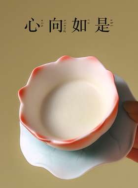 荷叶烛台陶瓷莲红民俗工艺追思纪念家居装饰茶蜡烛托荷叶托小摆件