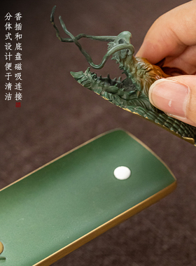家用茶室黄铜龙首创意香灰托
