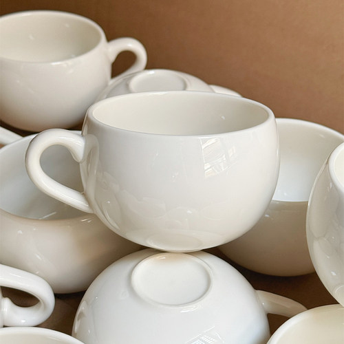 德化米白陶瓷宽口圆润咖啡杯下午茶拿铁拉花杯办公室大肚杯水杯子 - 图2