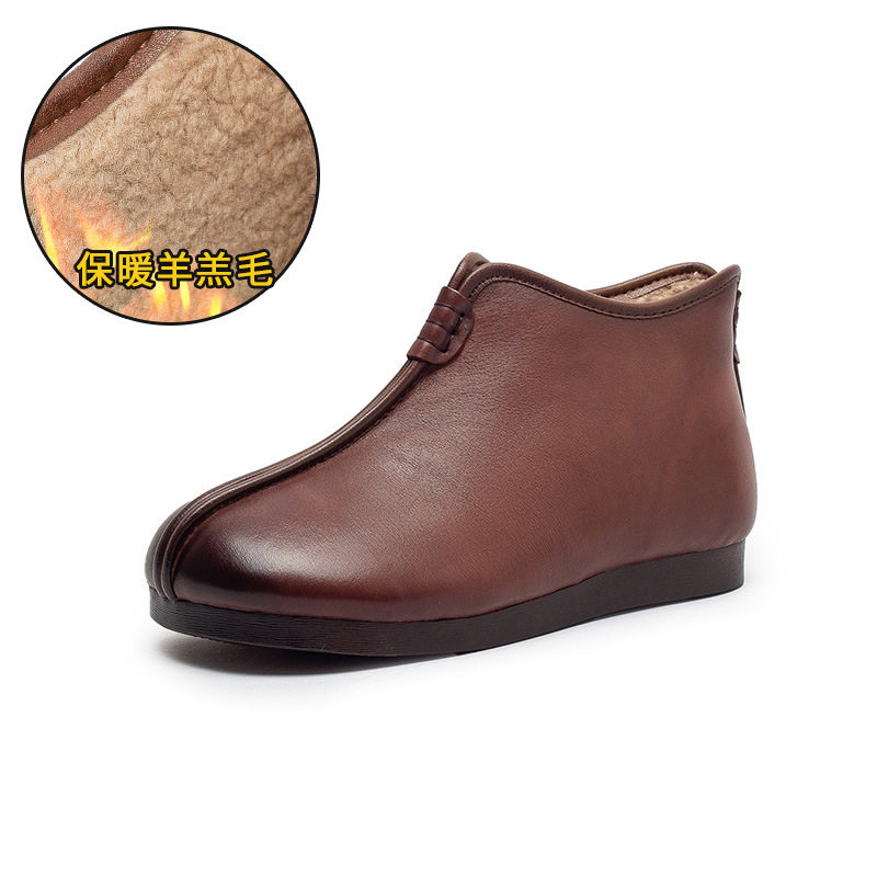 经典老北京棉鞋女头层牛皮羊羔毛防滑软底平跟妈妈鞋加绒短靴棉靴,淘宝优惠券,粉丝福利购,淘宝优惠卷