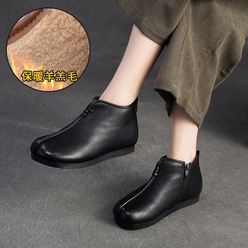 经典老北京棉鞋女头层牛皮羊羔毛防滑软底平跟妈妈鞋加绒短靴棉靴,淘宝优惠券,粉丝福利购,淘宝优惠卷