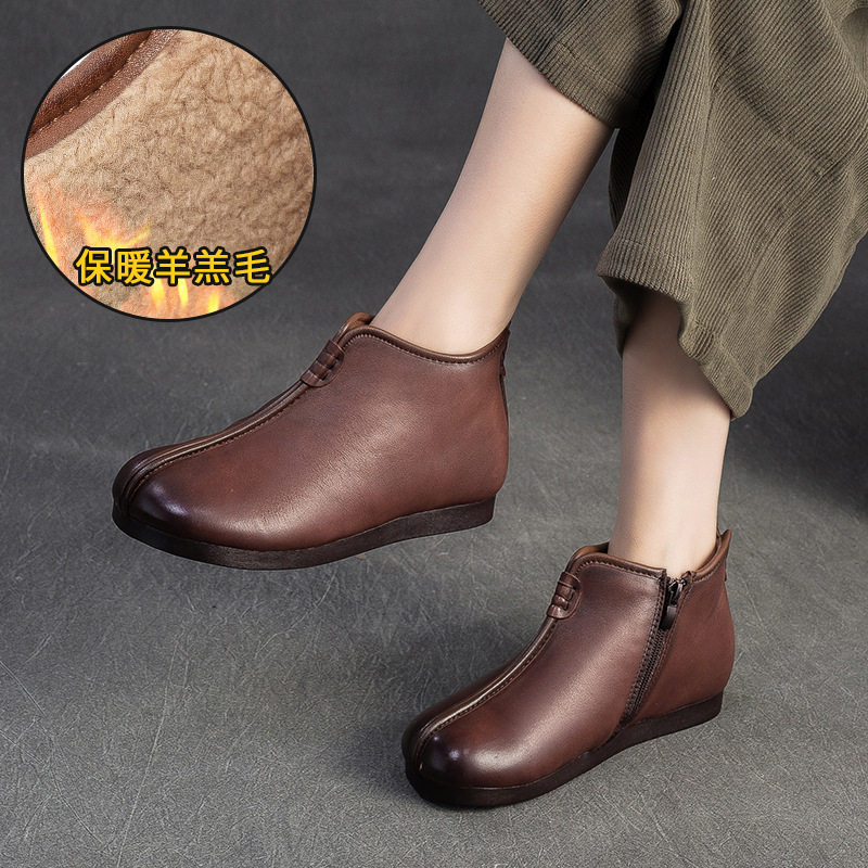 经典老北京棉鞋女头层牛皮羊羔毛防滑软底平跟妈妈鞋加绒短靴棉靴,淘宝优惠券,粉丝福利购,淘宝优惠卷